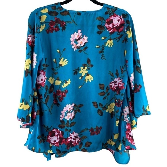 Zara Blouse Teal Floral V-neck with Peplum Sz Medium - Picture 8 of 11